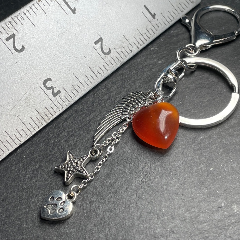 Carnelian Heart Keychain With Angel’s Wing Charm - Picture 9 of 12